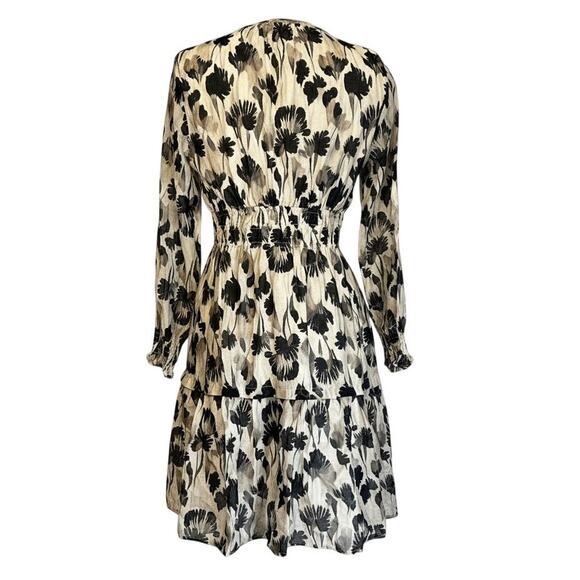 Ott Cream Black Floral Tiered Long Sleeve Midi Dress Size M Feminine - Picture 3 of 8